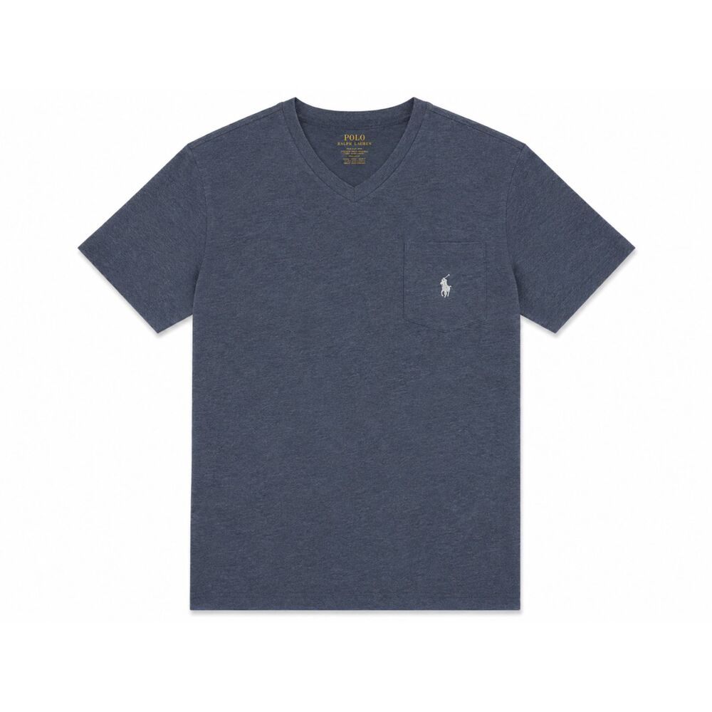 Polo Ralph Lauren Mens XL Heather Navy Blue V-Neck Pocket T-Shirt Pony Logo